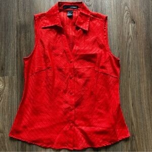 Saint Tropez West Womens Sleeveless 100% Linen Top Small Red Button Front V-Neck